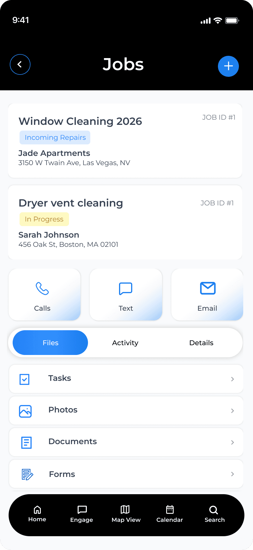 A job's details in the app, with its photos and files