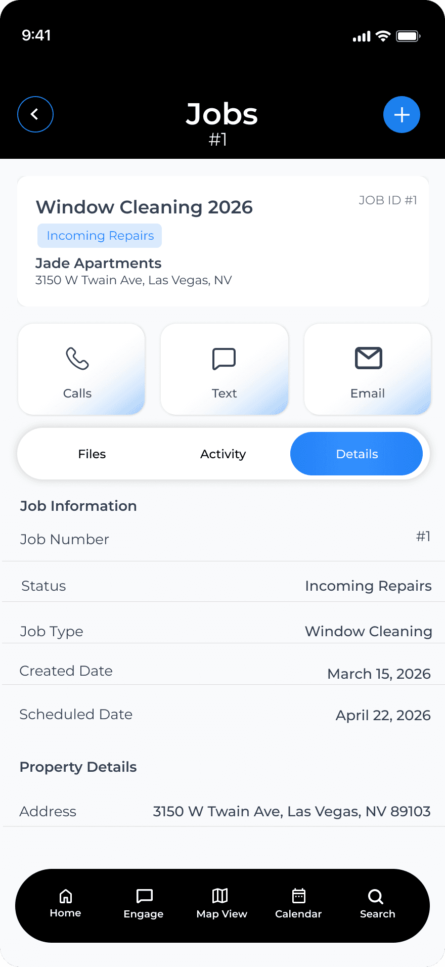 A job's details in the app, with its photos and files
